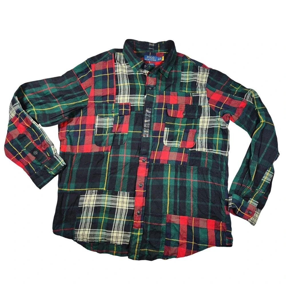 Polo Ralph Lauren Classic Fit Patchwork Plaid Flannel Shirt XL New‎